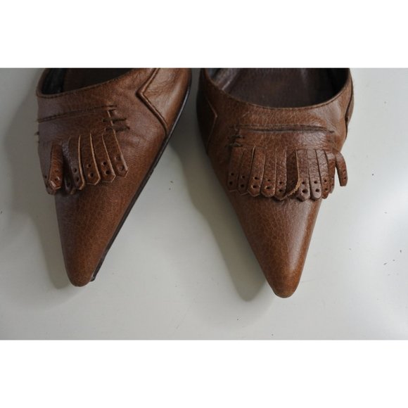 🇪🇸 ZARA brown leather pointy fringed pumps size 39 - Picture 7 of 10